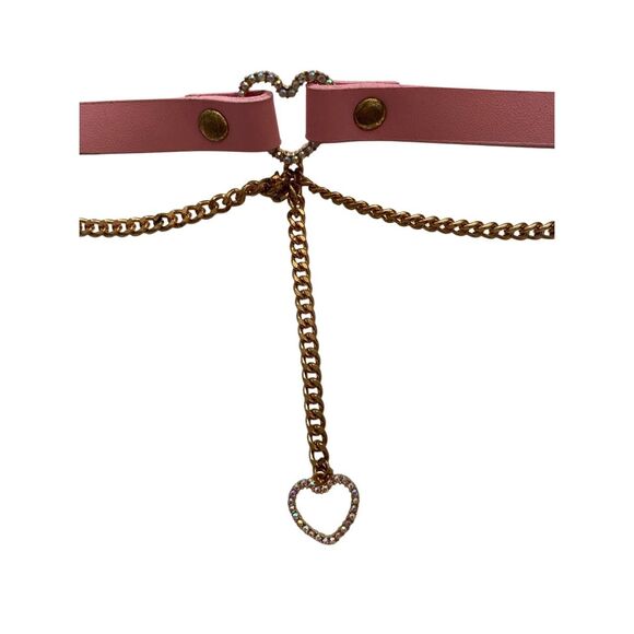 Pink Choker Collar Gold Chain Heart Pendants Gothic Korean Goth Punk Grunge Alt - Picture 4 of 9